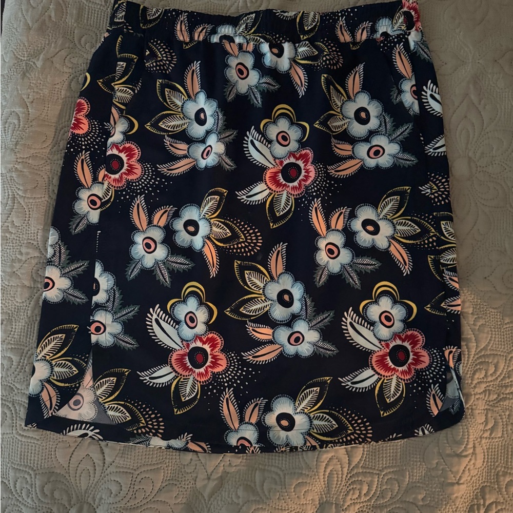LOFT Navy Multi Floral Knee Length Pencil Skirt Resort Wear/ casual / office